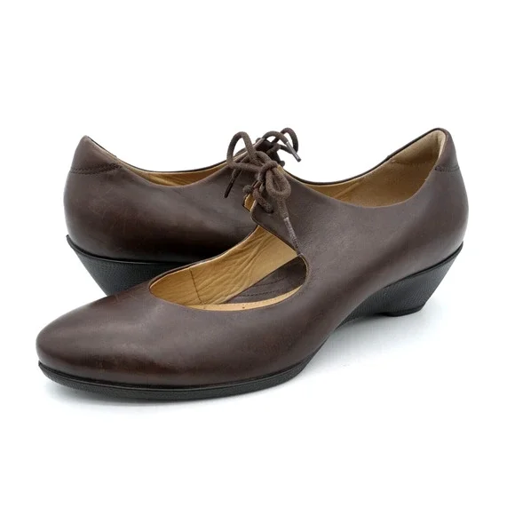 Ecco Shoes Ecco Pumps Womens Brown Leather Mary Jane Lace